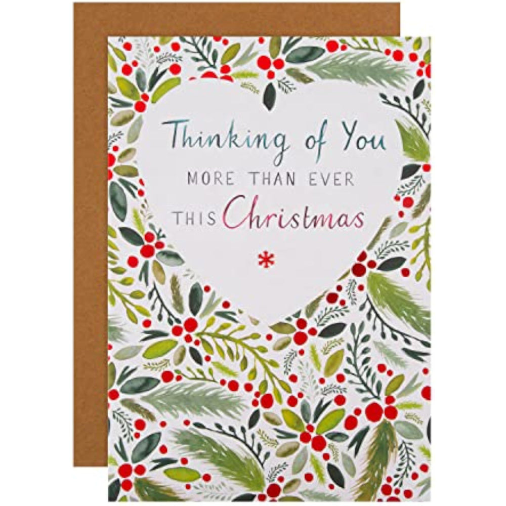 Hallmark Christmas thinking of you greeting card with traditional illustrated text design, perfect for holiday wishes.