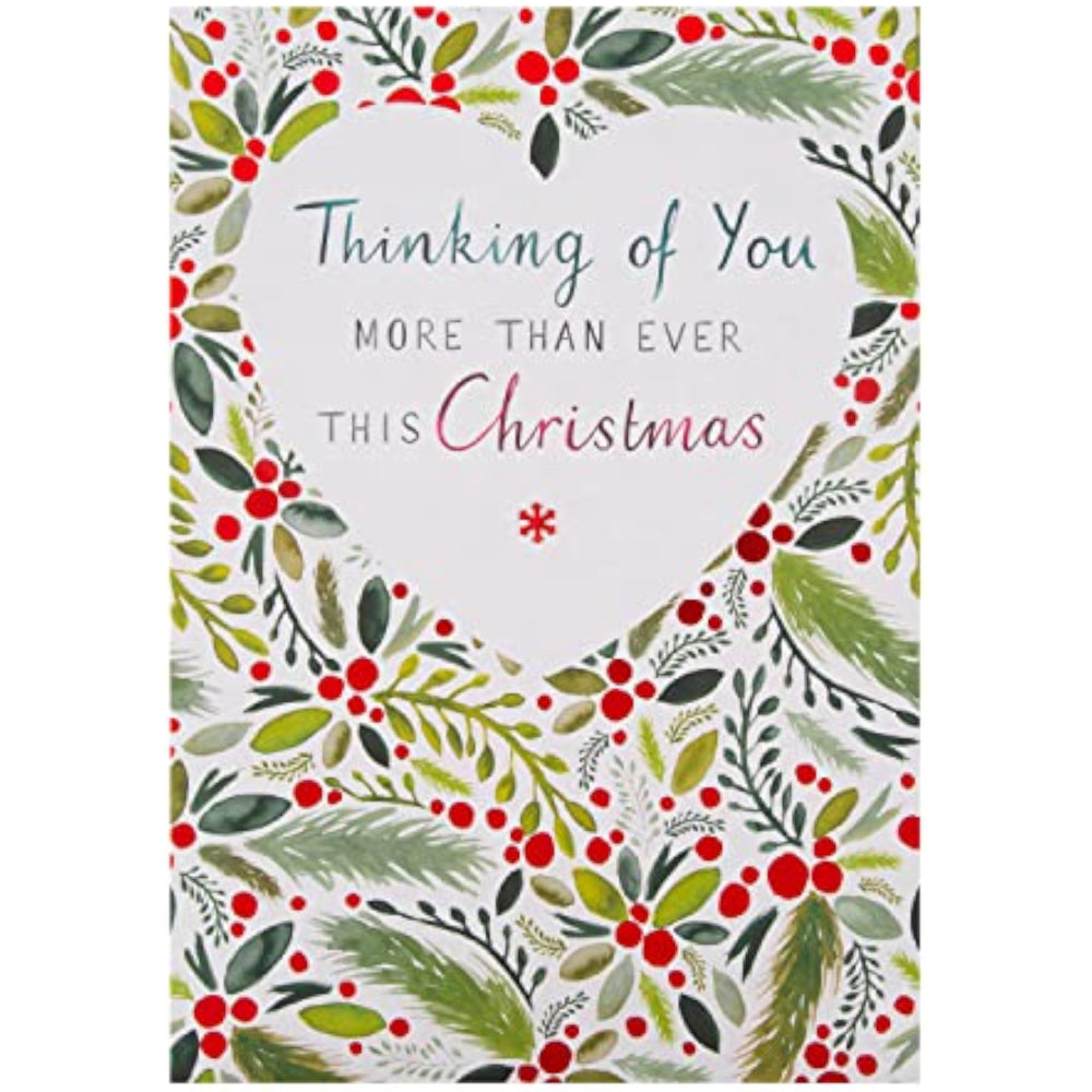 Hallmark Christmas Thinking of You Card with traditional illustrated text design, perfect for holiday greetings and warm wishes.