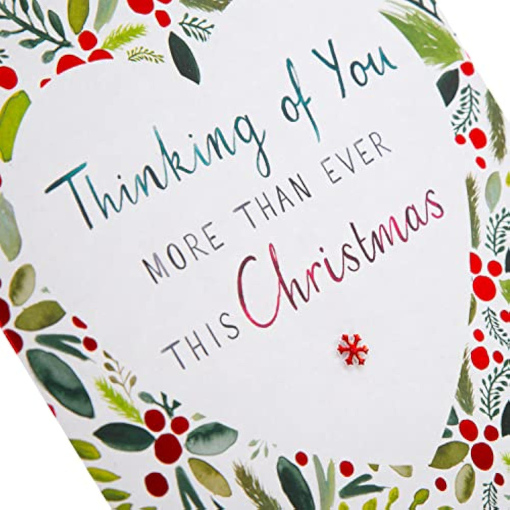 Hallmark Christmas greeting card with traditional illustrated text design, perfect for sending holiday thinking of you messages.
