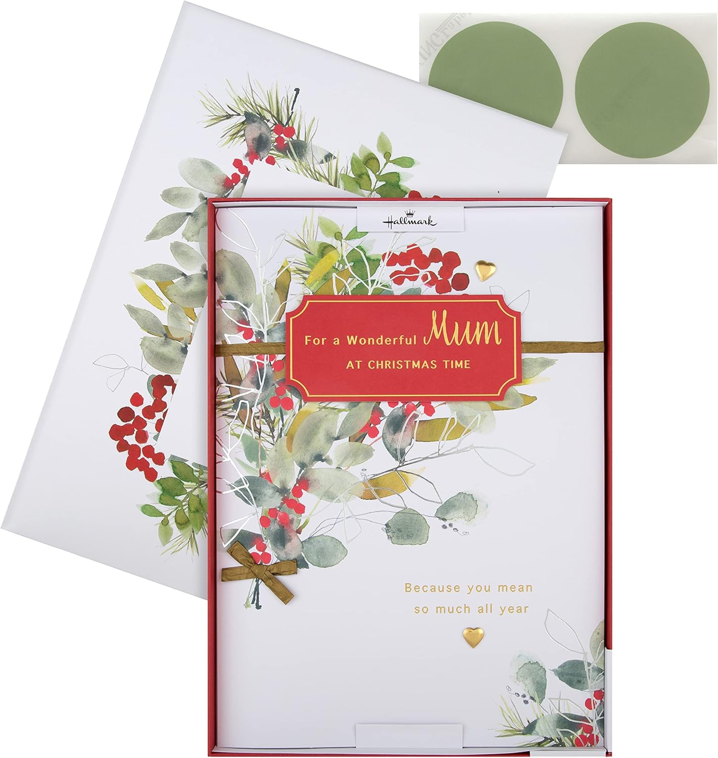 Hallmark Christmas greeting card with seasonal foliage and mum design in a boxed set, perfect for holiday wishes.