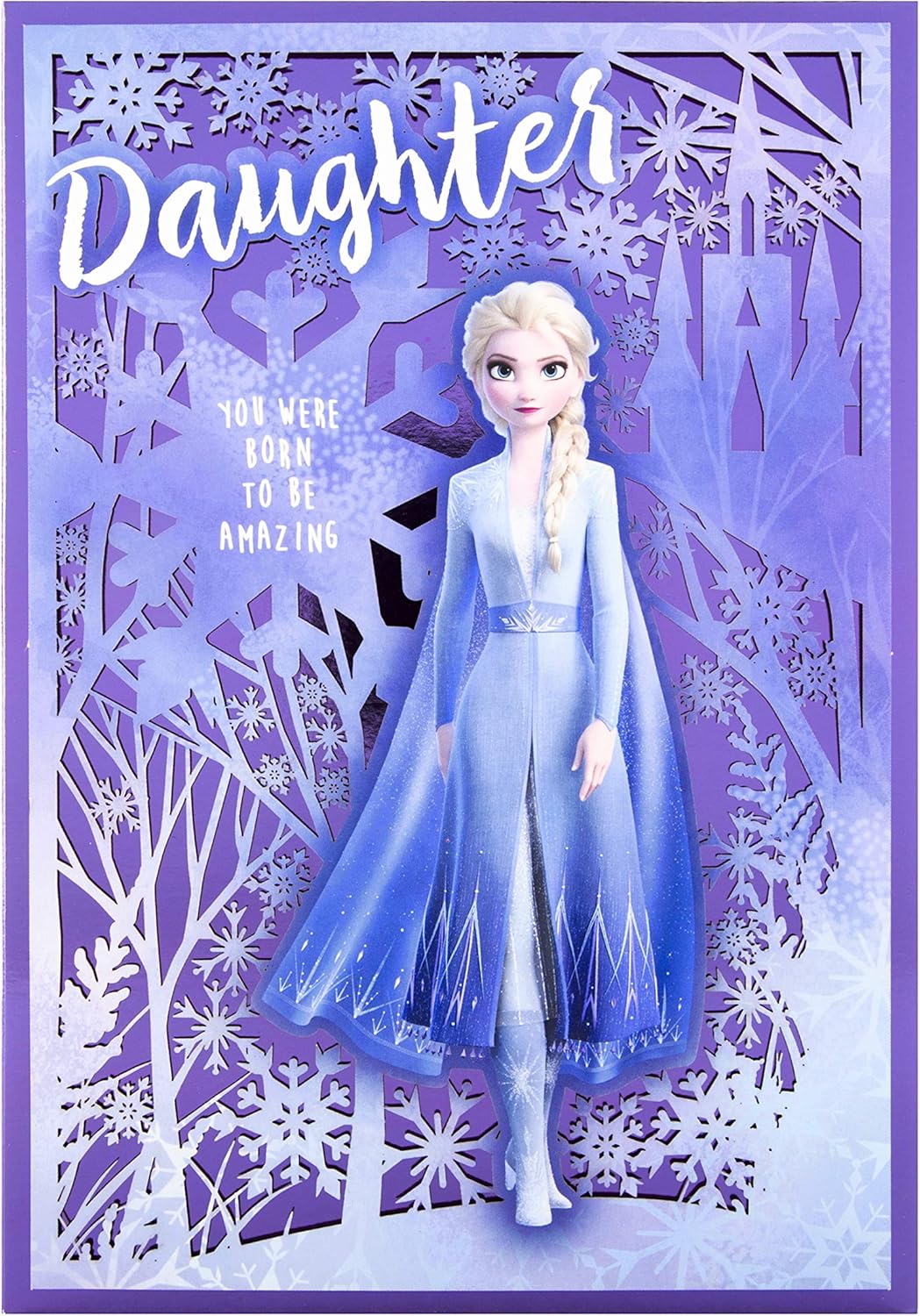 Hallmark Christmas greeting card featuring Disney Frozen 2 design with heartfelt wishes for daughter.