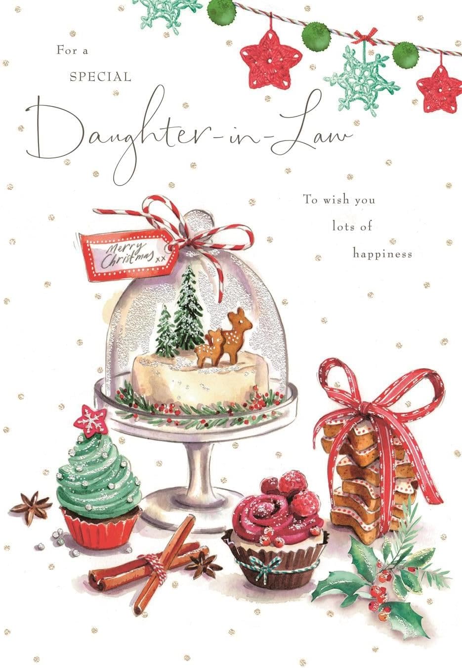 Hallmark daughter-in-law Christmas greeting card with festive design and heartfelt wishes, featuring holiday-themed artwork and warm messages.