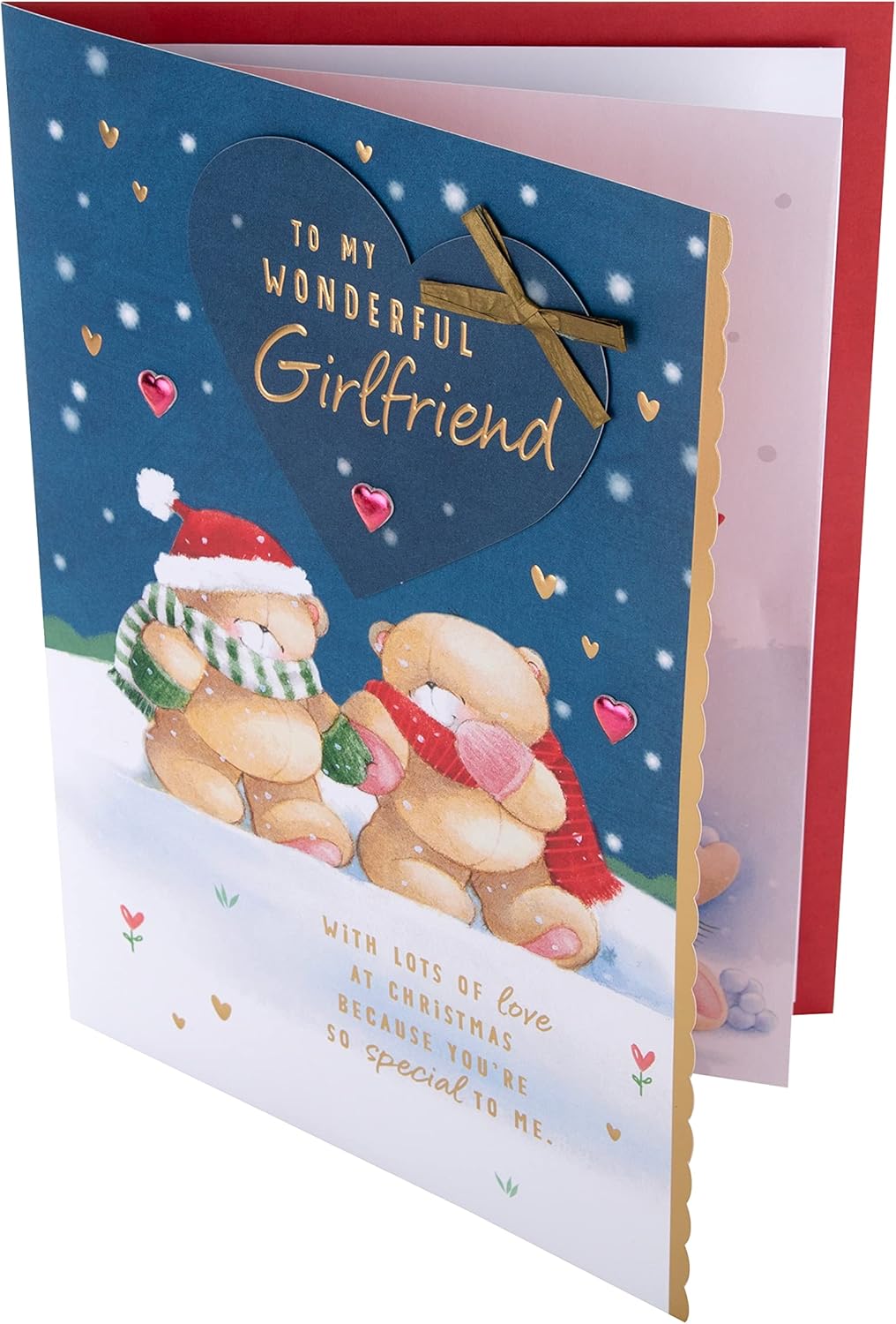 Hallmark Forever Friends Winter Love Christmas greeting card featuring festive winter scene and romantic design for girlfriends.