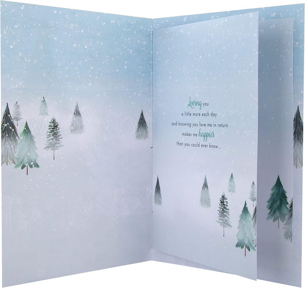 Hallmark girlfriend open Christmas greeting card with festive heartwarming design and heartfelt holiday message.
