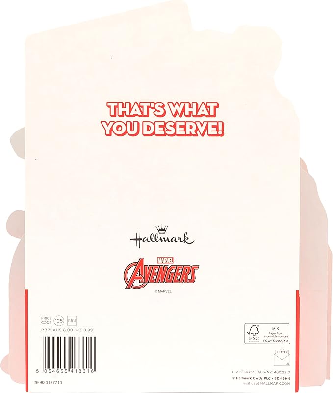 Hallmark Marvel Avengers Christmas greeting card with 3D pop-up design and festive holiday scene for your grandson.
