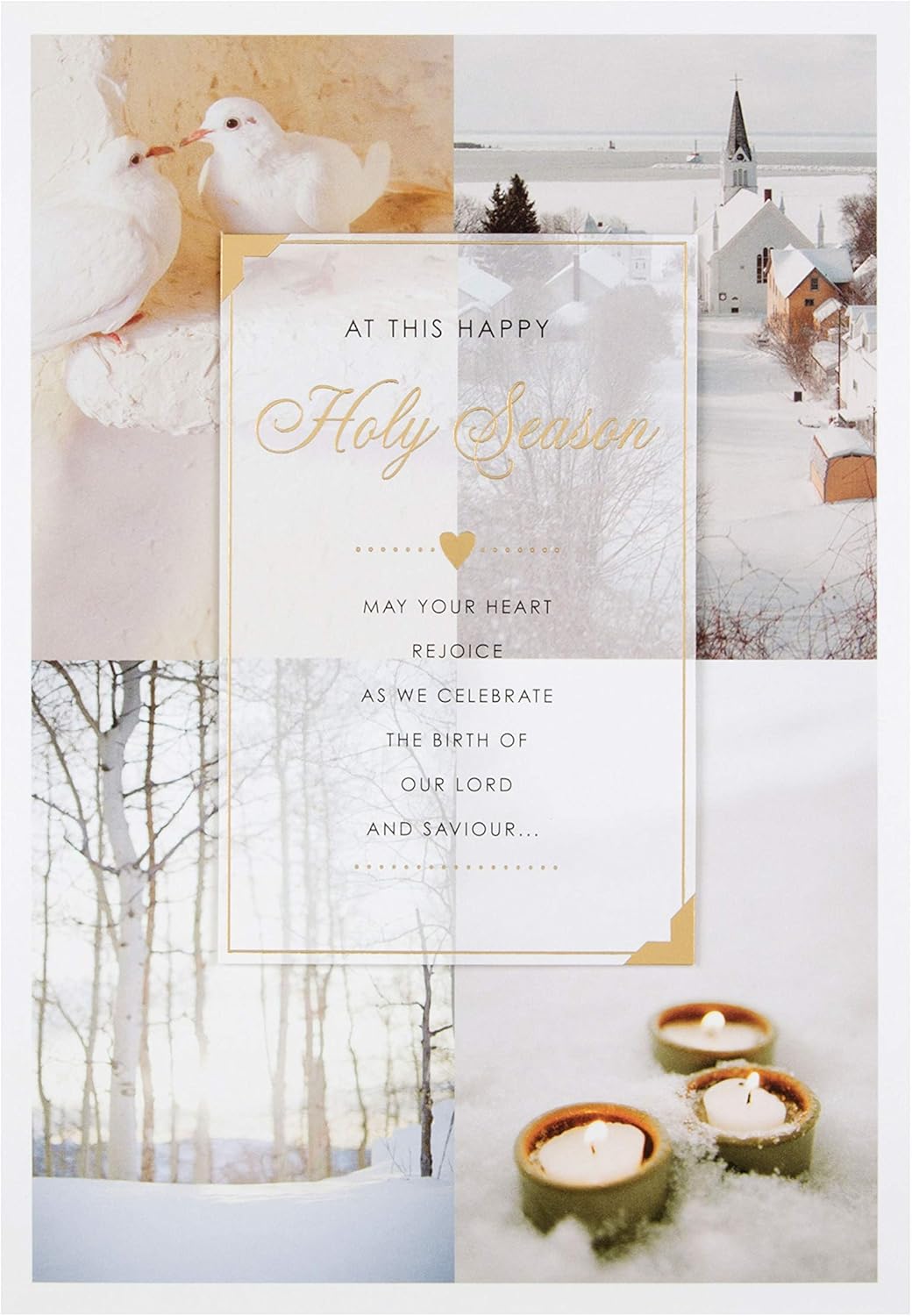 Hallmark Holy Season Christmas greeting card featuring religious design with "Rejoice and Celebrate" text and festive holiday imagery.