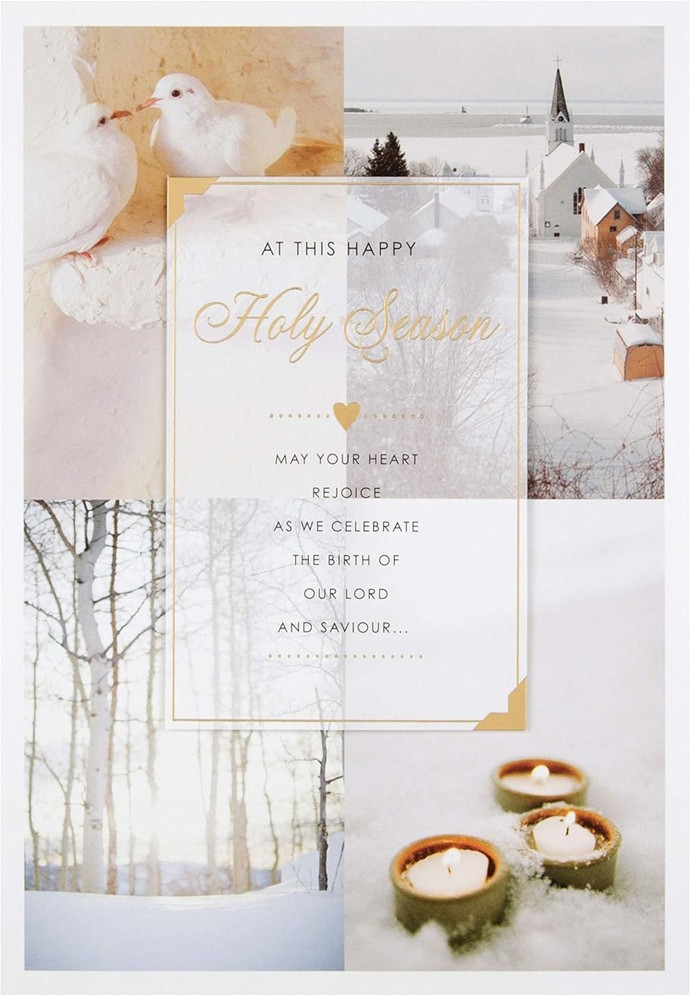 Hallmark Holy Season Christmas greeting card featuring religious design with "Rejoice and Celebrate" text and festive holiday imagery.
