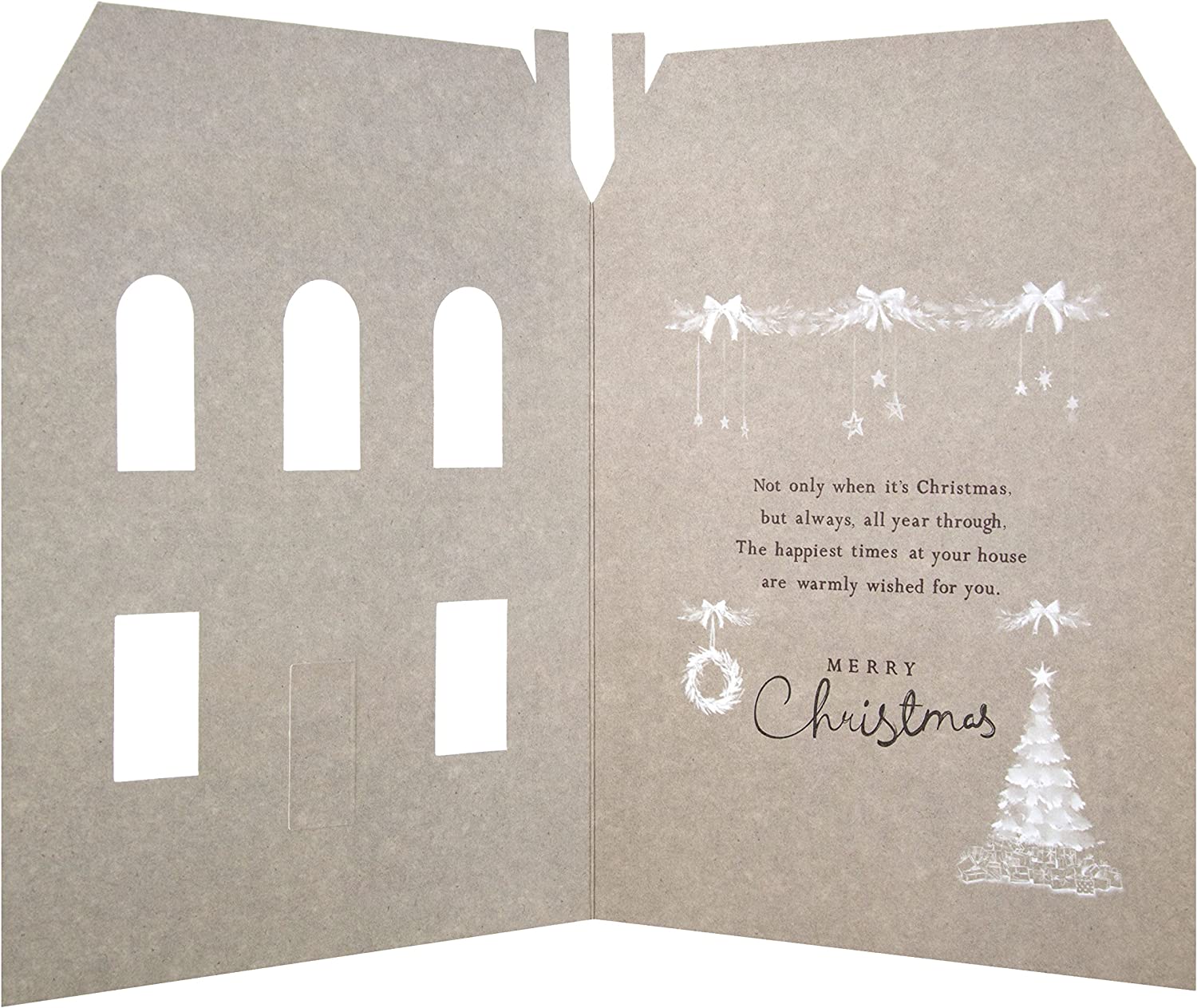 Hallmark House to House Happiest Times Christmas Card featuring festive holiday illustrations and greeting message inside