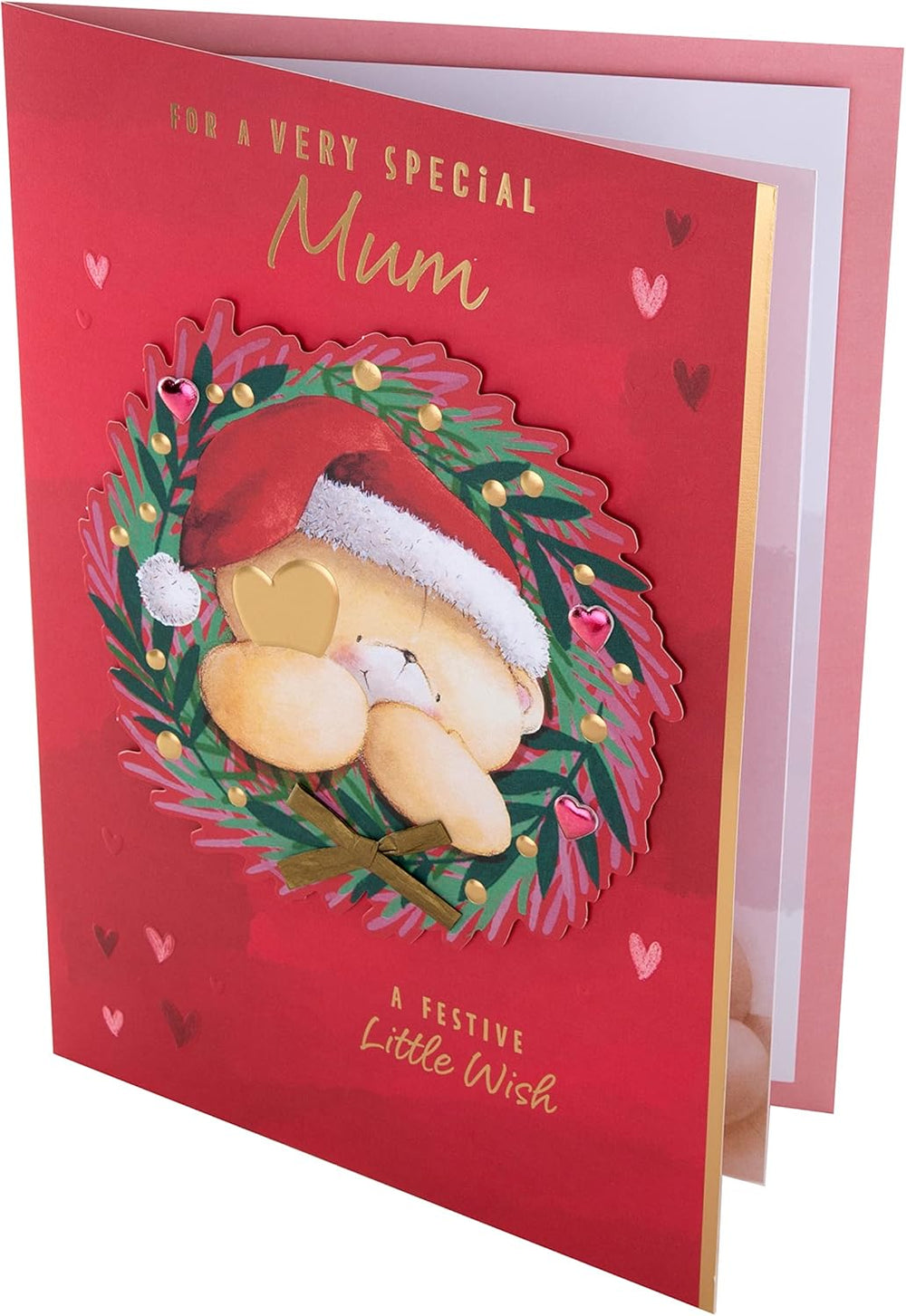 Hallmark Christmas greeting card for mum featuring heartfelt festive message, open design with festive holiday motifs.