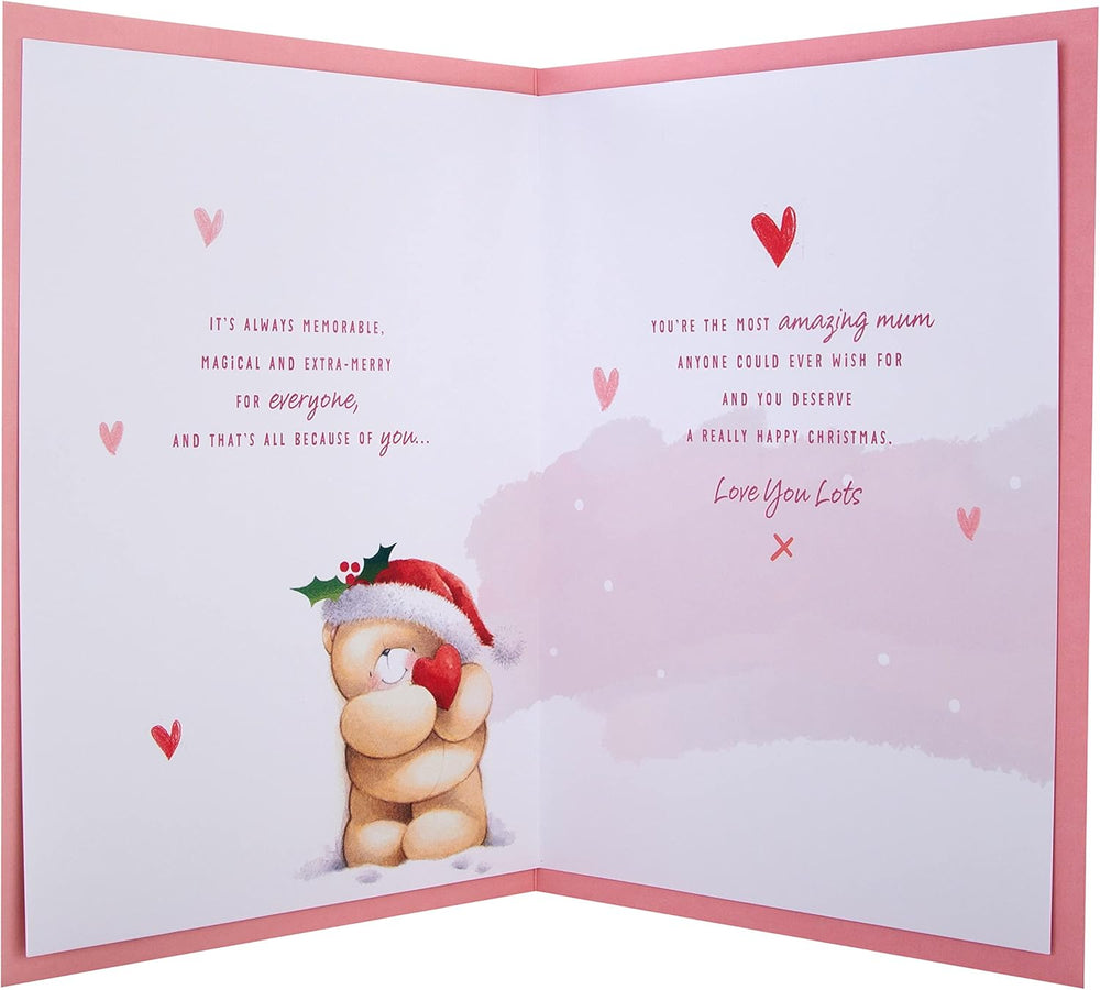 Hallmark Christmas greeting card featuring a heartfelt festive message for Mum, with a festive design and open card layout.