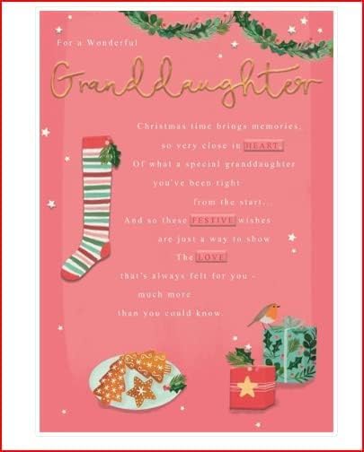 Hallmark Christmas greeting card featuring festive design and heartfelt wishes for a wonderful granddaughter.