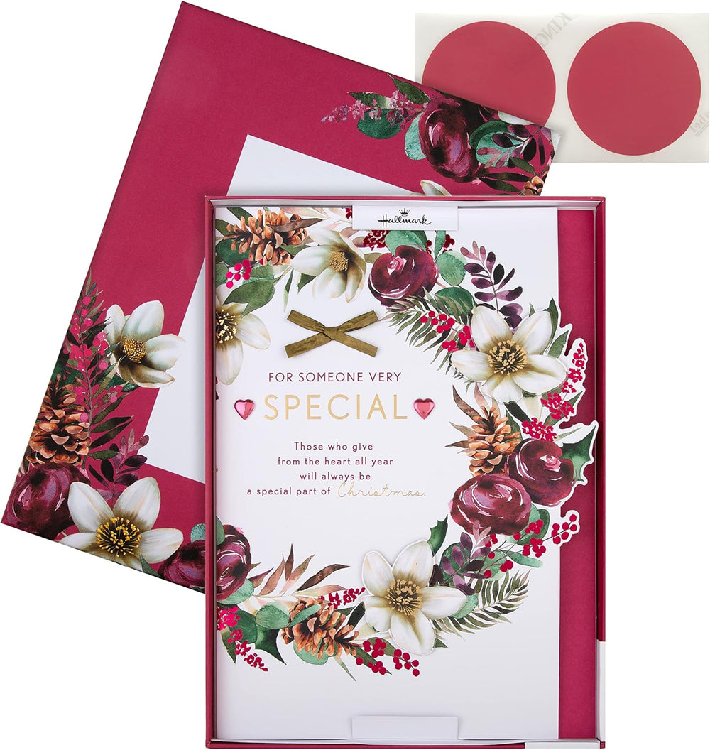 Hallmark Christmas greeting card with wreath and verse design, festive boxed holiday card for someone very special