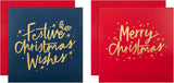 Hallmark Christmas greeting card multipack with 16 gold, red, and blue cards in two designs, featuring festive text and holiday motifs.