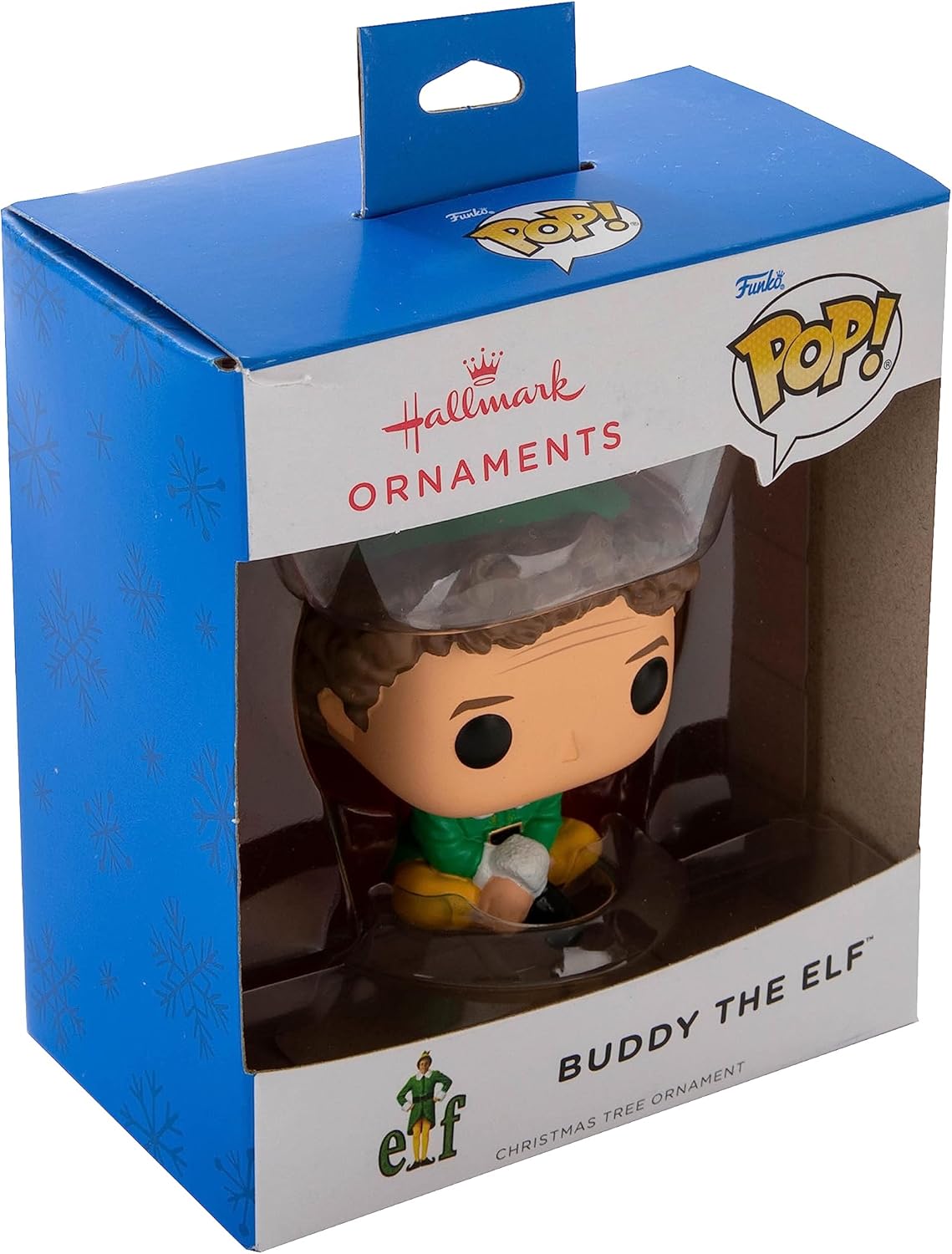 Hallmark Funko Pop! Buddy the Elf Christmas ornament, hanging holiday decoration, festive elf figure for Christmas decor