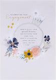 Hallmark embossed engagement card with contemporary floral illustration, featuring detailed embossed floral design on high-quality paper.