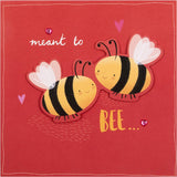 Hallmark engagement greeting card titled "Meant to Bee" with colorful bee and floral illustrations for celebrating love.