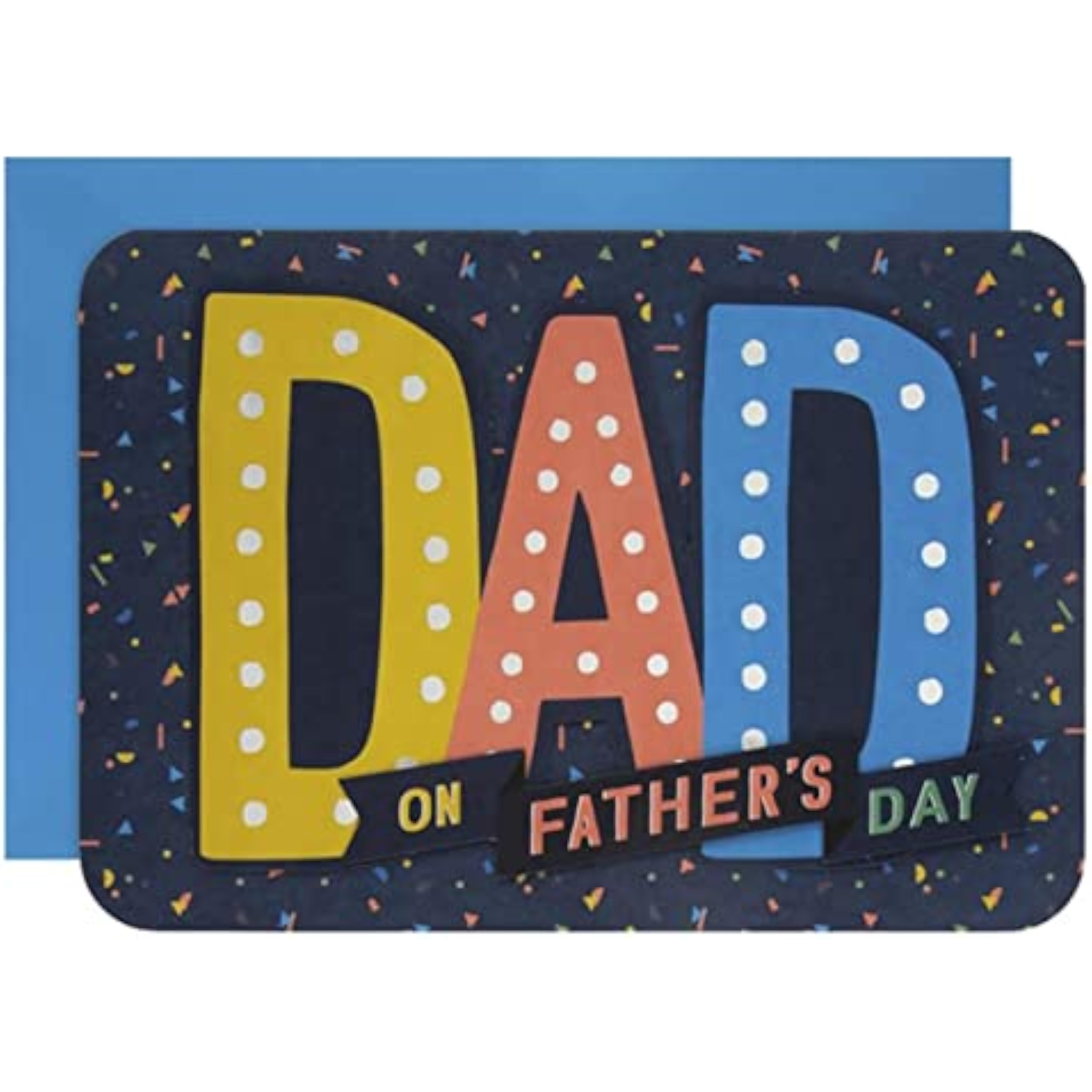 Hallmark Father's Day card featuring a heartfelt message for Dad, with a cheerful design and festive accents.