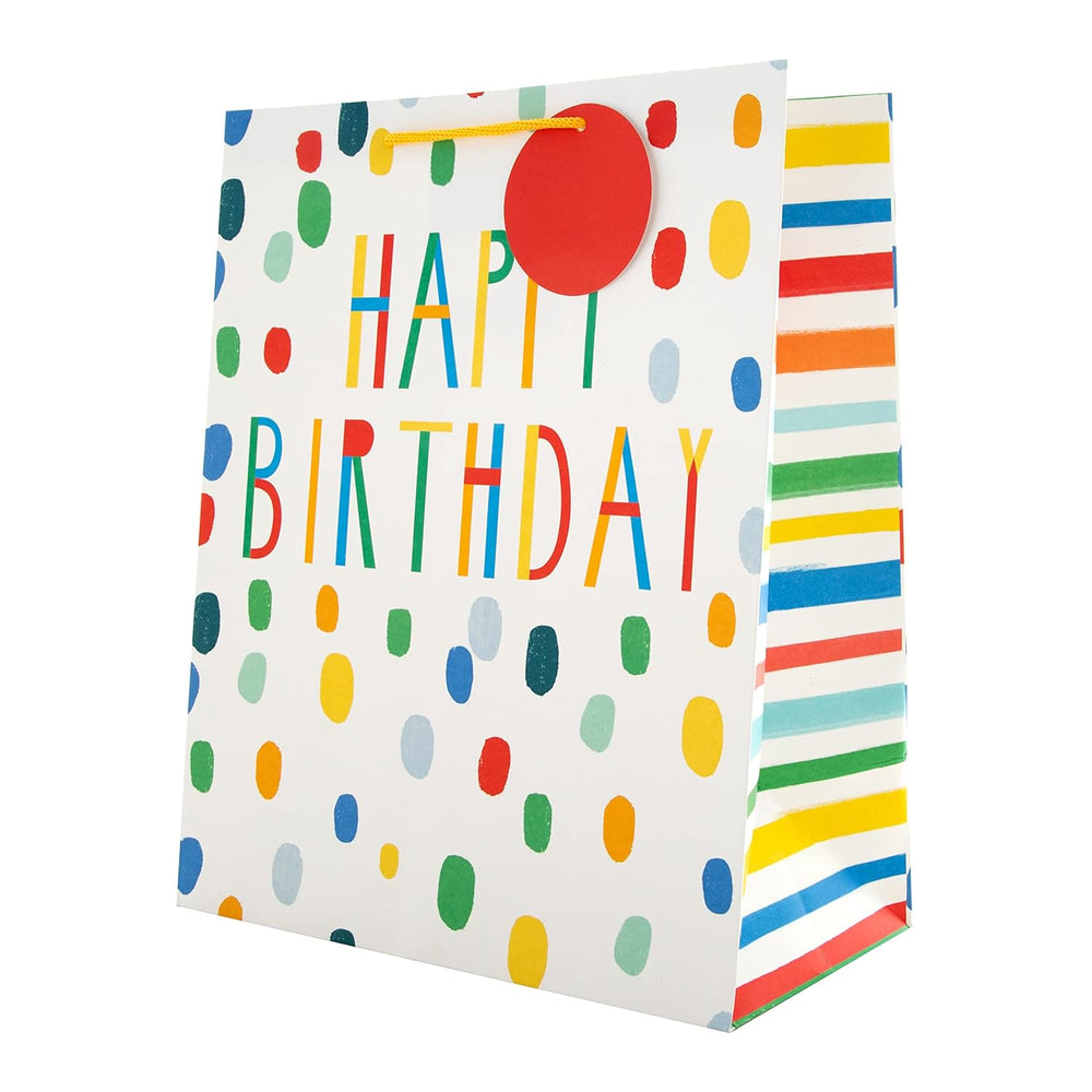 Hallmark Happy Birthday large gift bag with colorful birthday design and handles for wrapping presents