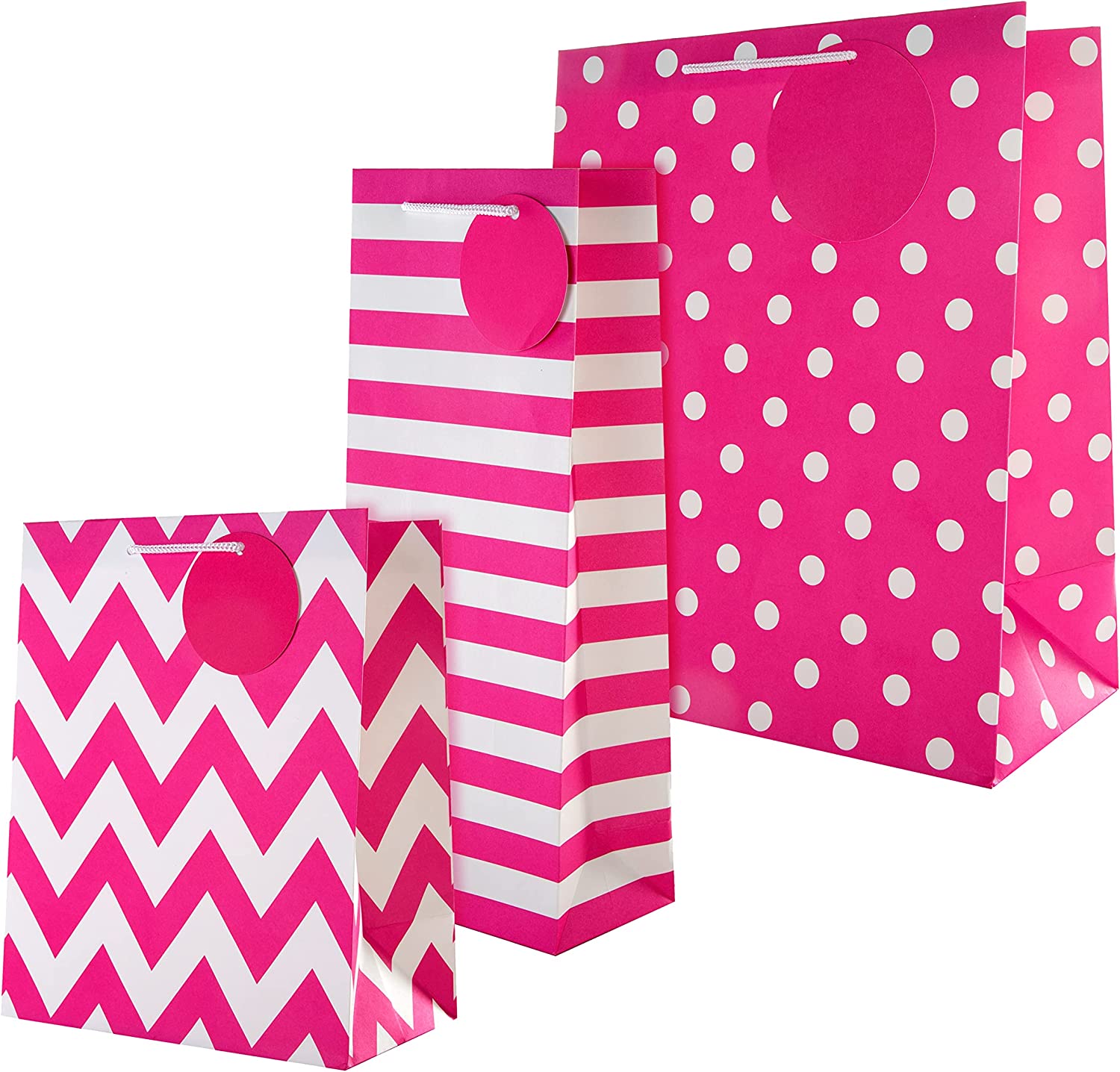 Hallmark contemporary pink designs gift bag bundle with medium and large gift bags, perfect for bottles and gifts.