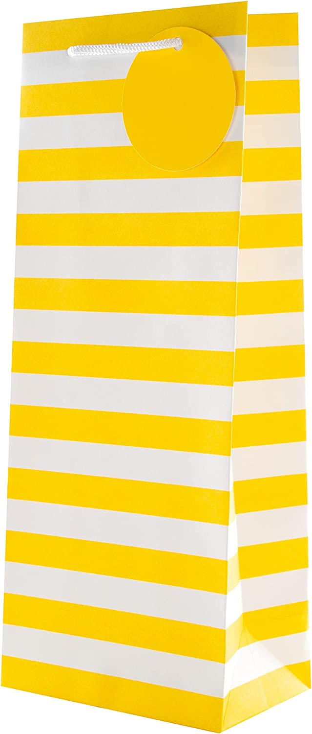 Hallmark multi-occasion gift bag and bottle bag bundle with three yellow and white bags in large, medium, and bottle sizes.