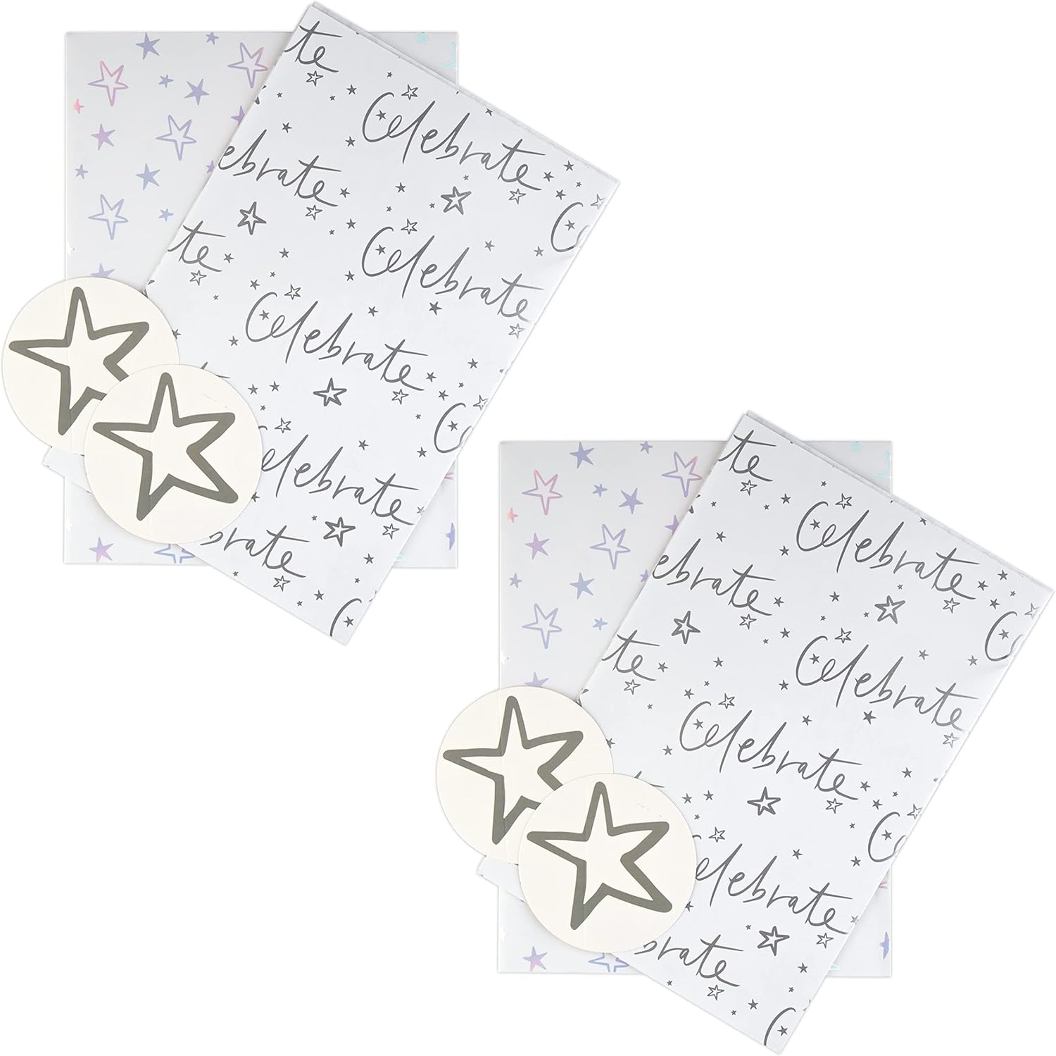 Hallmark Celebration gift wrapping paper bundle with two sheets and two matching gift tags in festive designs