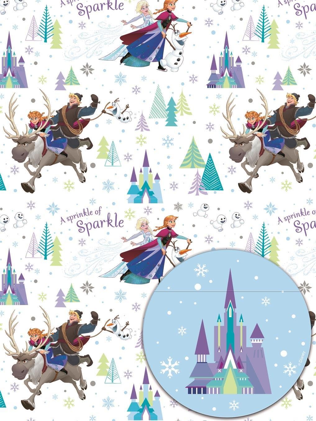 Hallmark Disney Frozen 2 gift wrap sheets with matching gift tags featuring Elsa and Anna characters.