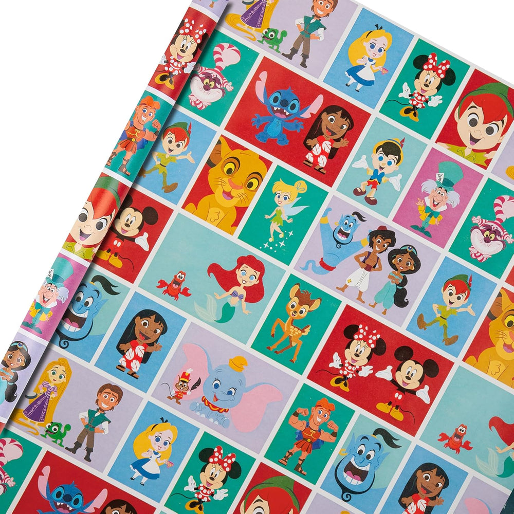 Hallmark Disney Characters gift wrapping roll featuring colorful Disney designs on 2-meter long gift wrap sheet