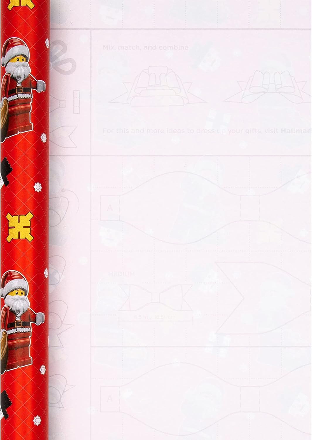 Hallmark Christmas Lego-themed wrapping paper multipack with 3 rolls, each 4 meters long, featuring festive Lego brick patterns.