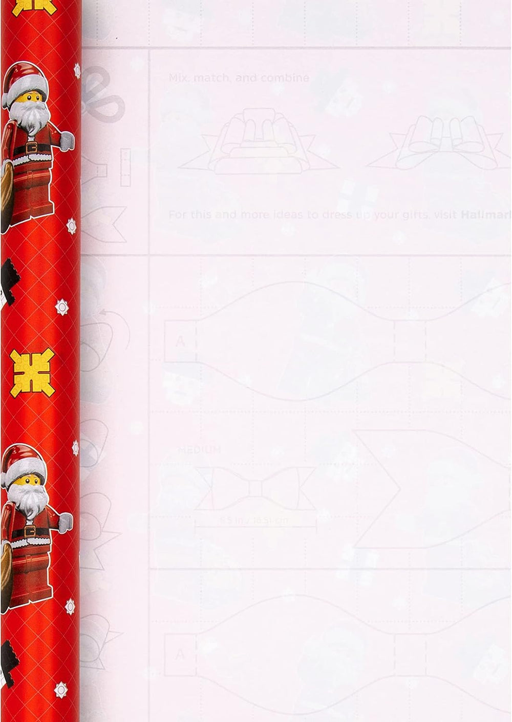 Hallmark Christmas Lego-themed wrapping paper multipack with 3 rolls, each 4 meters long, featuring festive Lego brick patterns.
