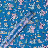 Hallmark Disney Lilo & Stitch gift wrap roll featuring colorful cartoon characters on a festive wrapping paper design.