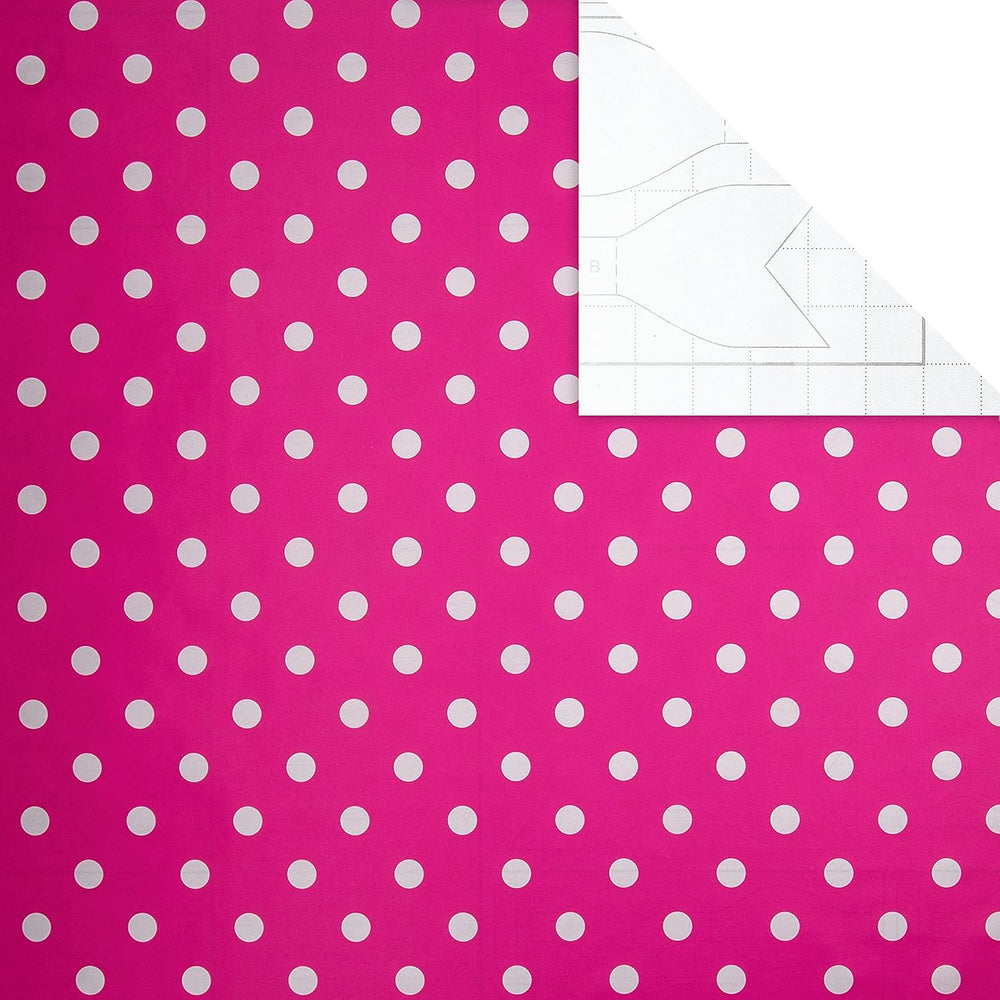 Pink polka dot gift wrap by Hallmark featuring a cheerful polka dot pattern on smooth paper for wrapping presents.