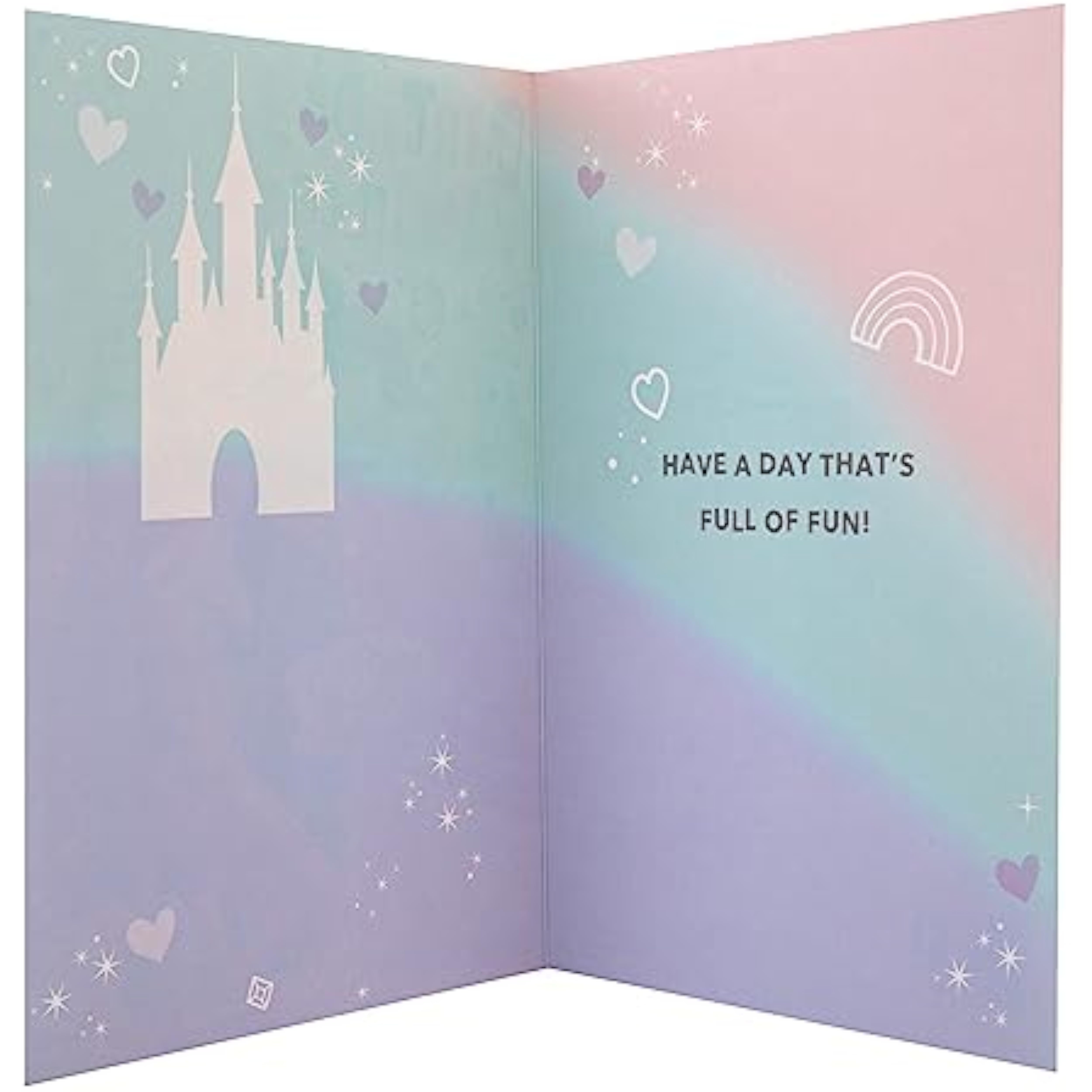 Hallmark Disney Princesses birthday card with colorful princess design and matching sticker sheet for kids' activity and celebration.