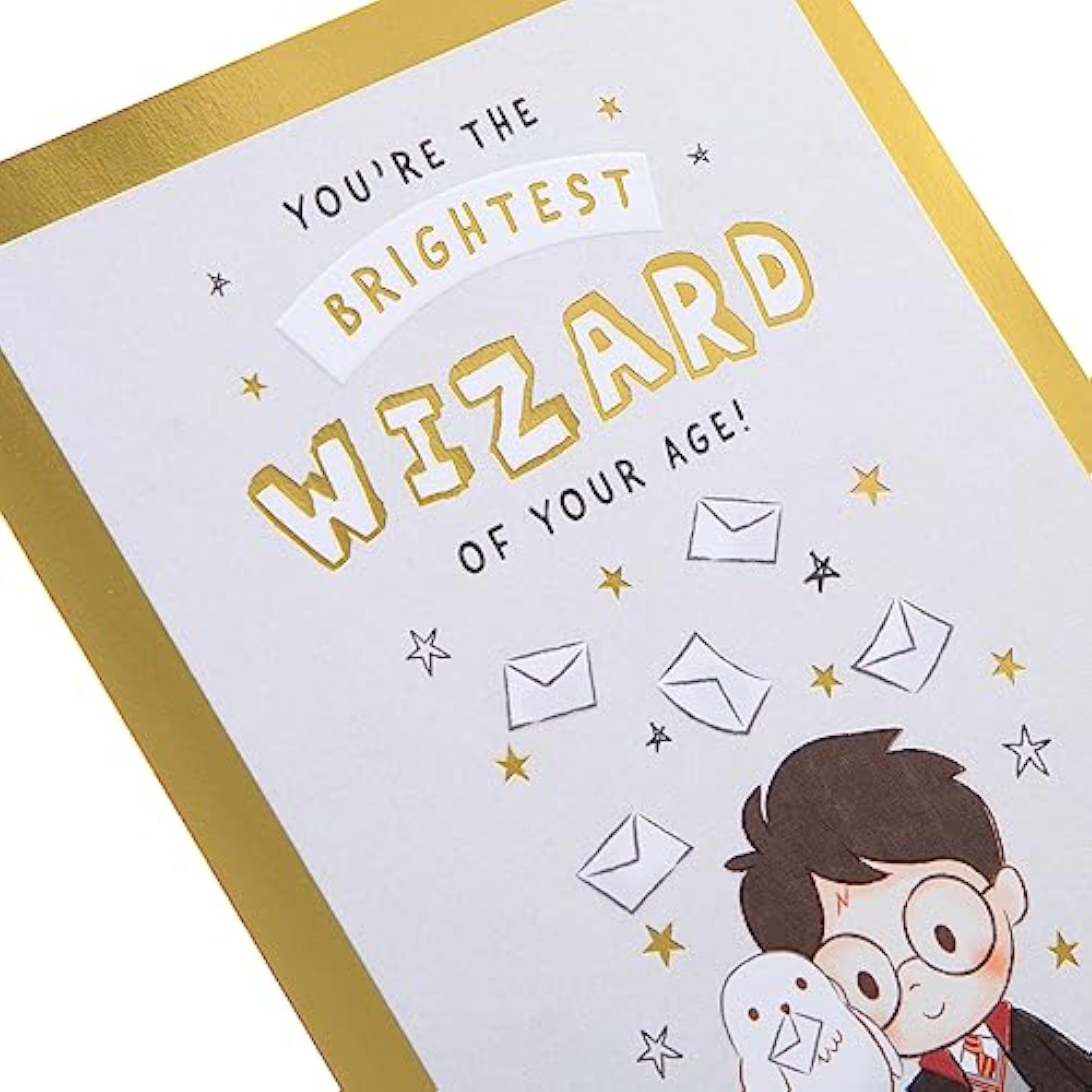 Hallmark Harry Potter Hedwig Owl maze activity birthday card with colorful Harry Potter-themed design and Hedwig illustration.