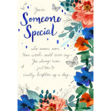 Hallmark greeting card with flowers and butterflies design, featuring a heartfelt message for someone's special birthday.