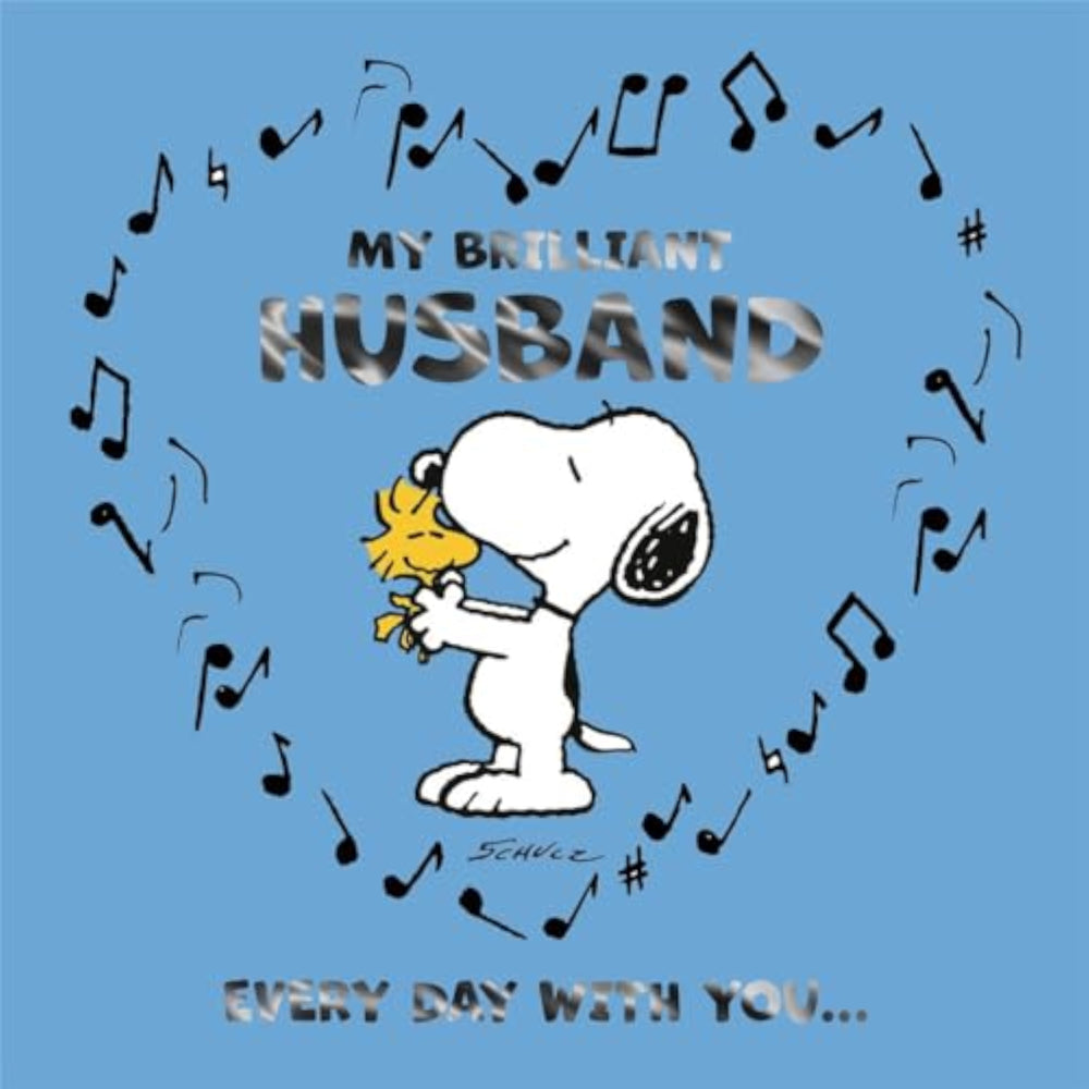 Hallmark Peanuts Snoopy birthday greeting card for husbands, featuring Snoopy with a heartfelt message about loving every day together.