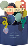 Hallmark 3D birthday greeting card for brother with colorful balloons and bunting design, featuring vibrant festive details.