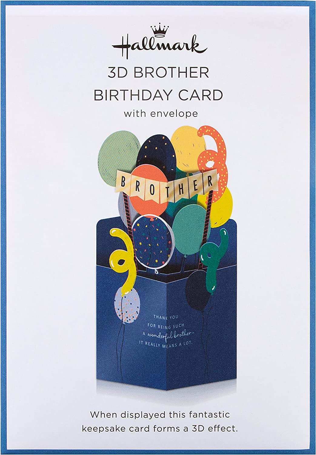 Hallmark 3D birthday greeting card for brother with colorful balloons and bunting design, featuring vibrant, festive imagery.