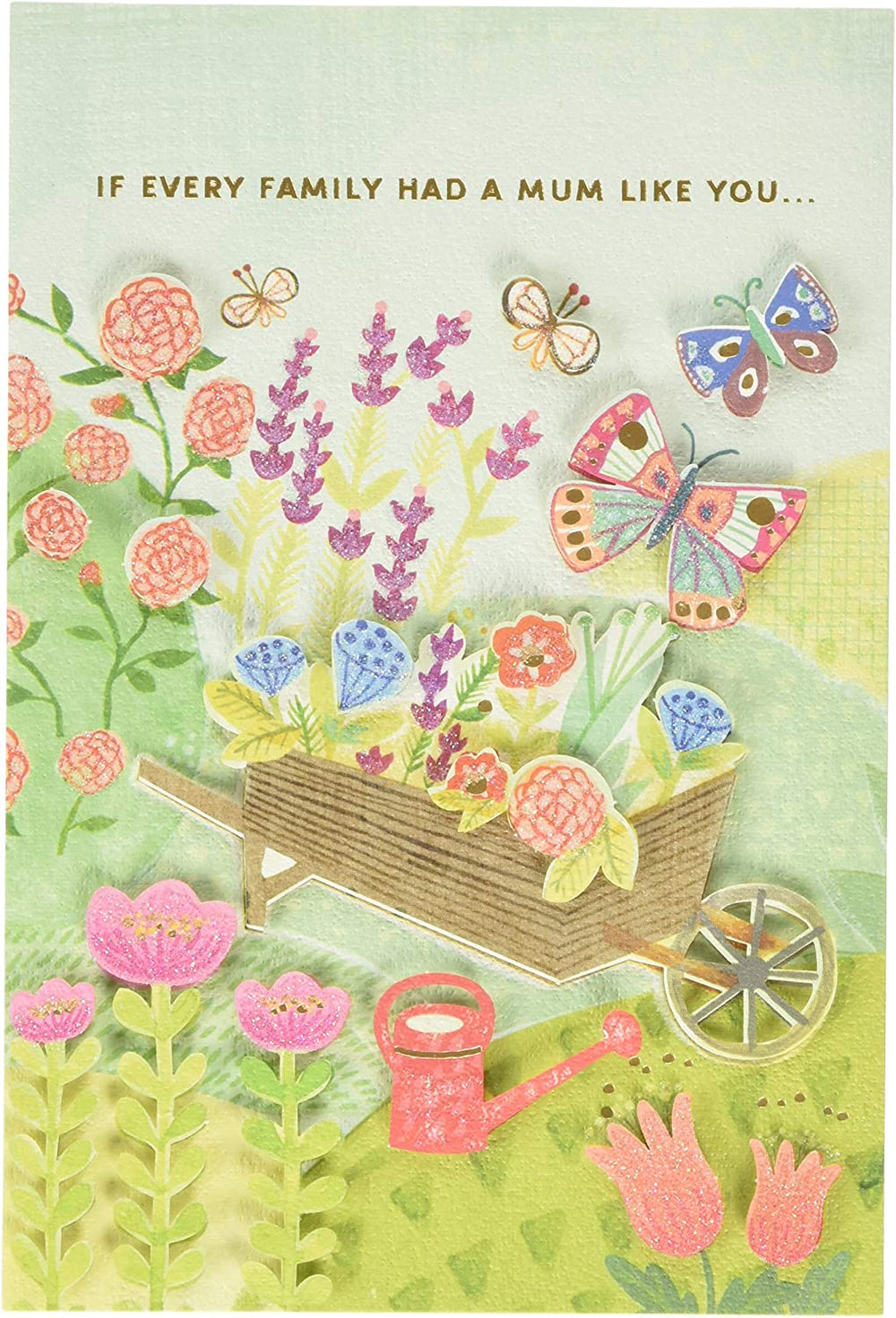 Hallmark 3D effect colorful garden design Mother's Day card with vibrant floral illustrations and decorative lettering.