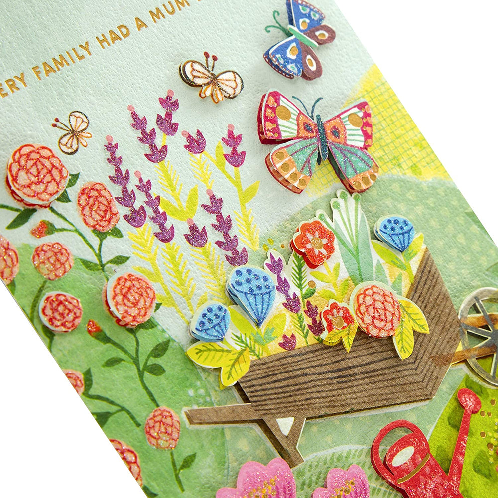 Hallmark 3D effect colorful garden design Mother's Day greeting card with vibrant floral artwork and intricate details.