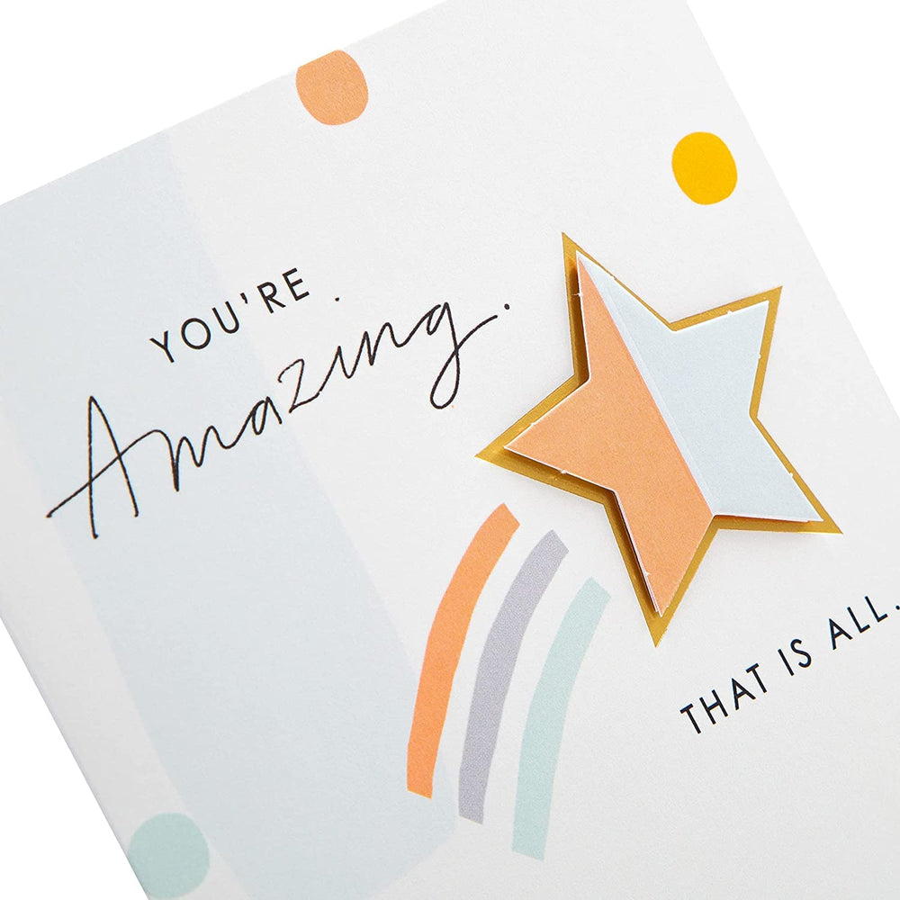 Hallmark 3D effect shooting star greeting card with a colorful star design and festive message, perfect for special occasions.