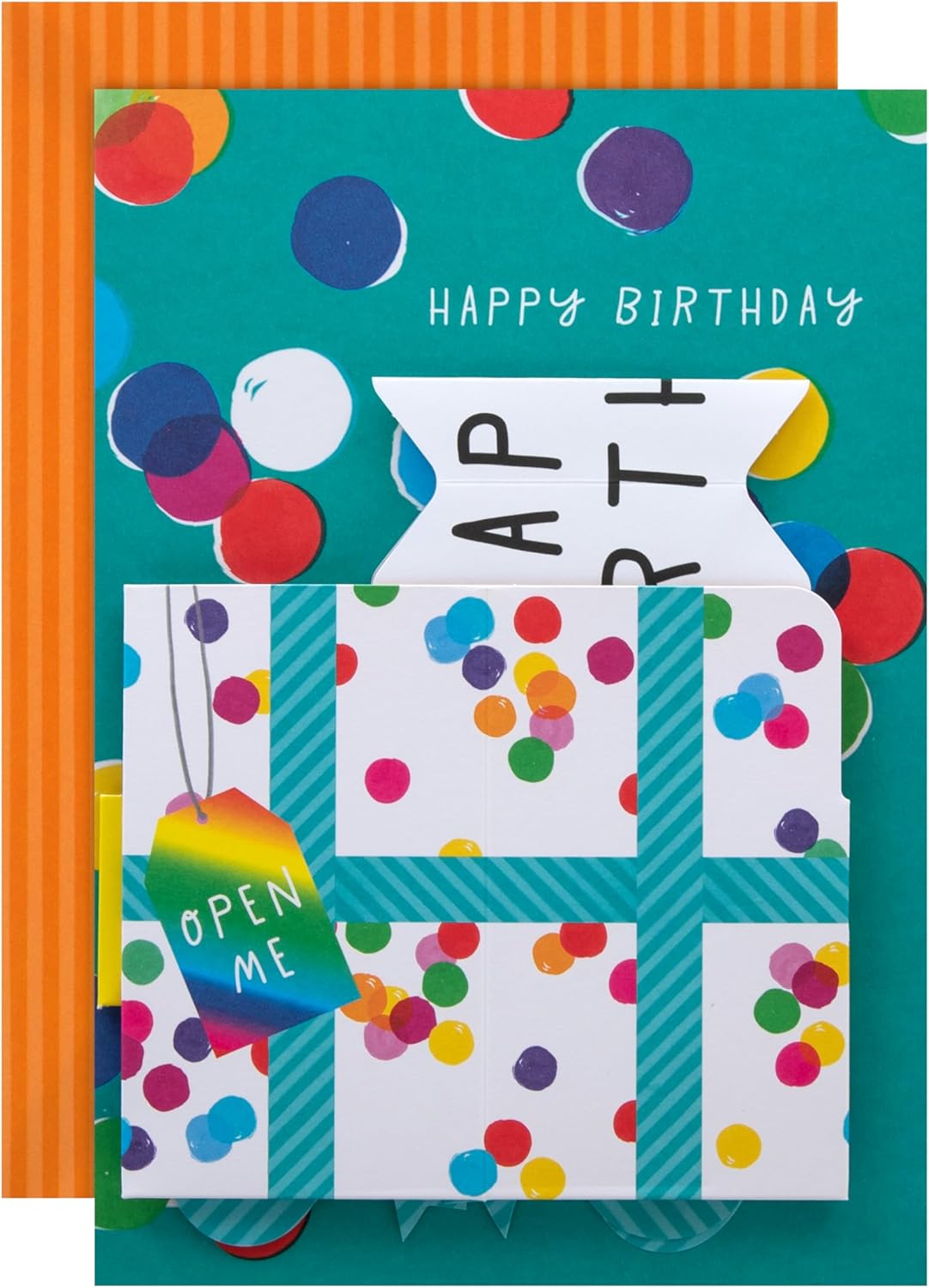 Hallmark 3D pop-up birthday greeting card with colorful, layered design featuring festive elements and cheerful artwork.