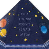 Hallmark 3rd birthday greeting card for son featuring a 3D pop-up rocket design with colorful illustrations.
