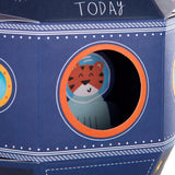 Hallmark 3rd birthday greeting card for son with 3D pop-up rocket design and colorful space-themed artwork.