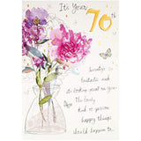 Hallmark 70th birthday greeting card with classic embossed floral design, perfect for celebrating a special milestone.