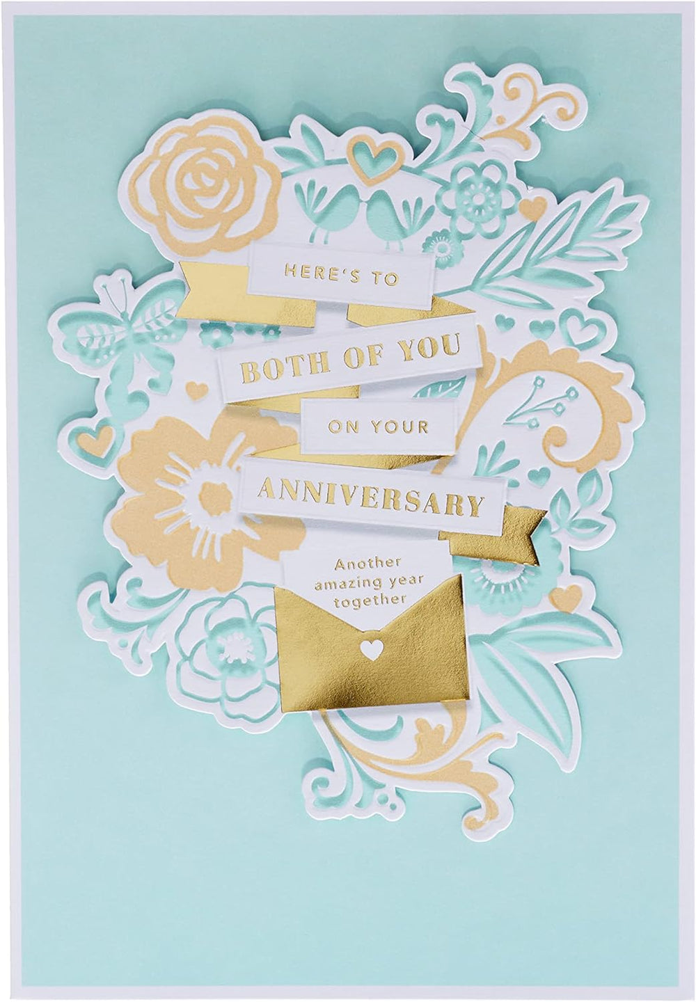 Hallmark anniversary greeting card featuring a traditional floral text design suitable for celebrating a special occasion.