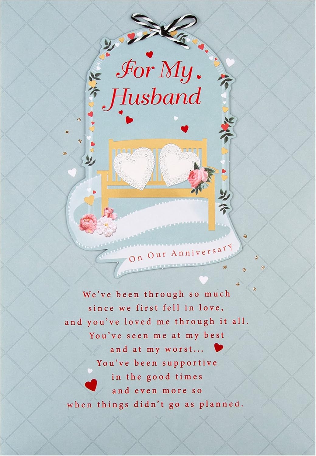 Hallmark anniversary greeting card for husband with classic illustrated design and heartfelt verse, perfect for celebrating love.