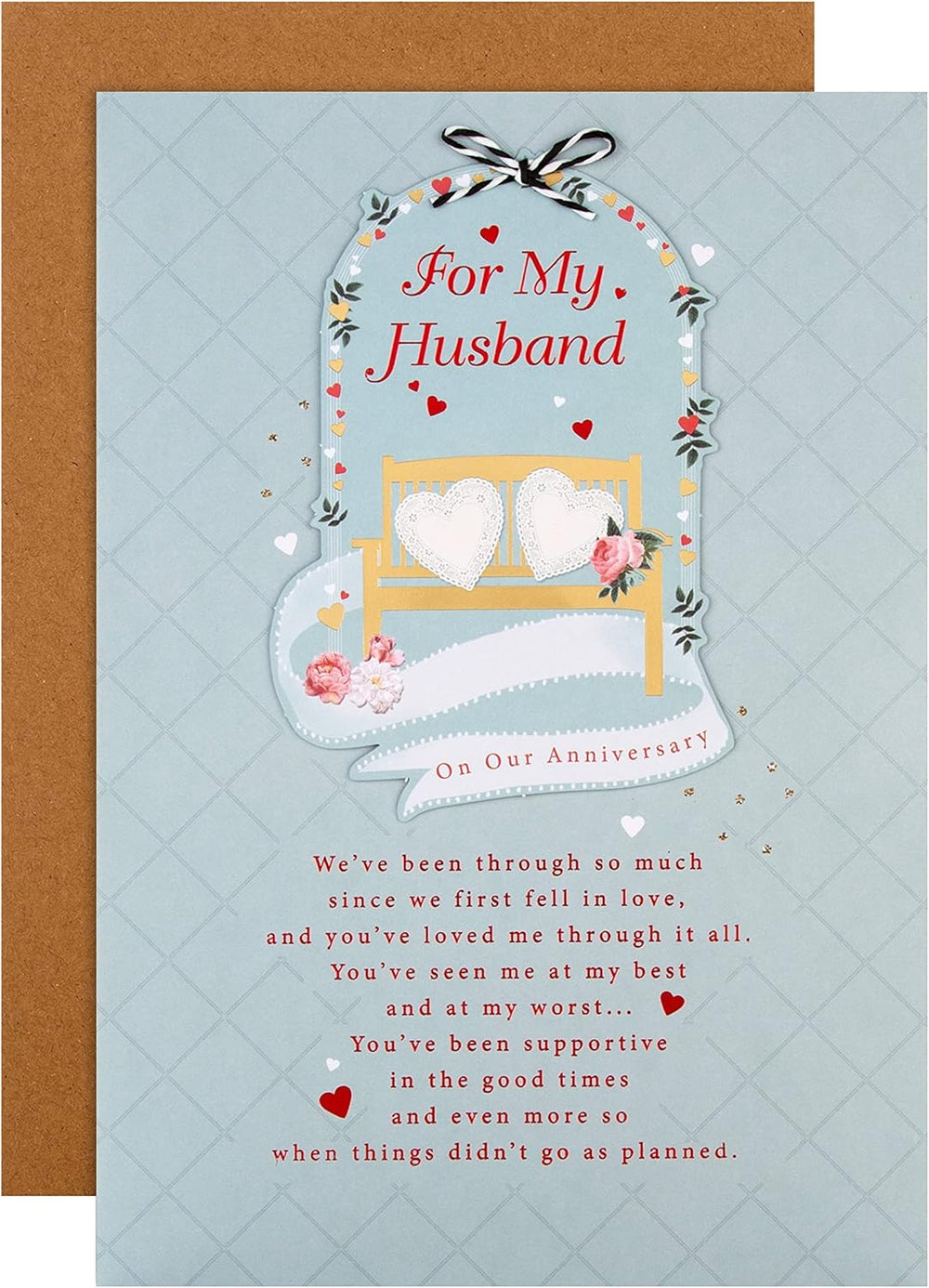 Hallmark anniversary greeting card for husband with classic illustrated design and heartfelt verse, perfect for celebrating love.