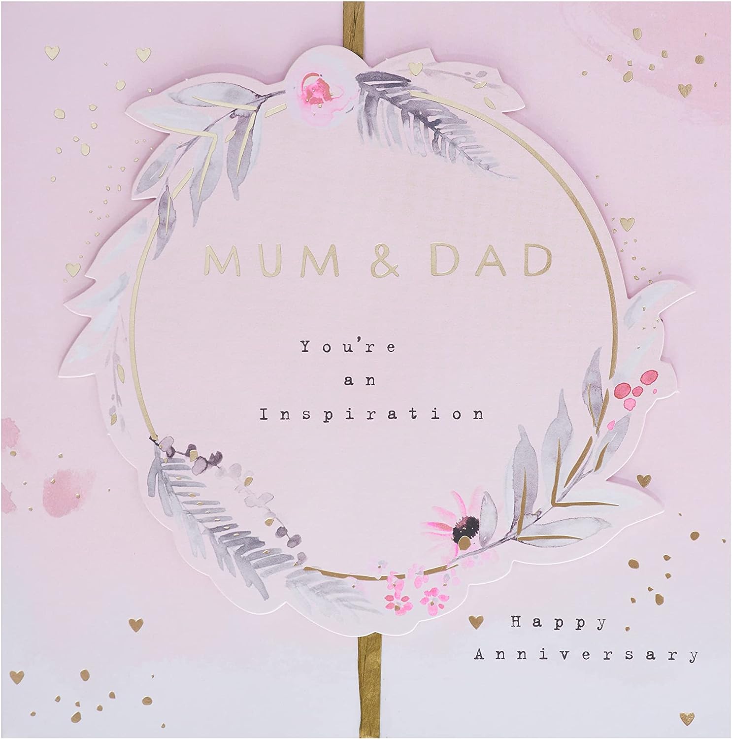 Hallmark anniversary greeting card for Mum and Dad with contemporary floral text design on the front.