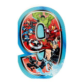 Hallmark Avengers 9 Years birthday greeting card featuring superhero characters and colorful design for young fans.