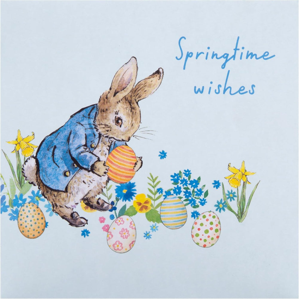 Hallmark Beatrix Potter Peter Rabbit Easter greeting card featuring colorful illustration of Peter Rabbit with Easter eggs.